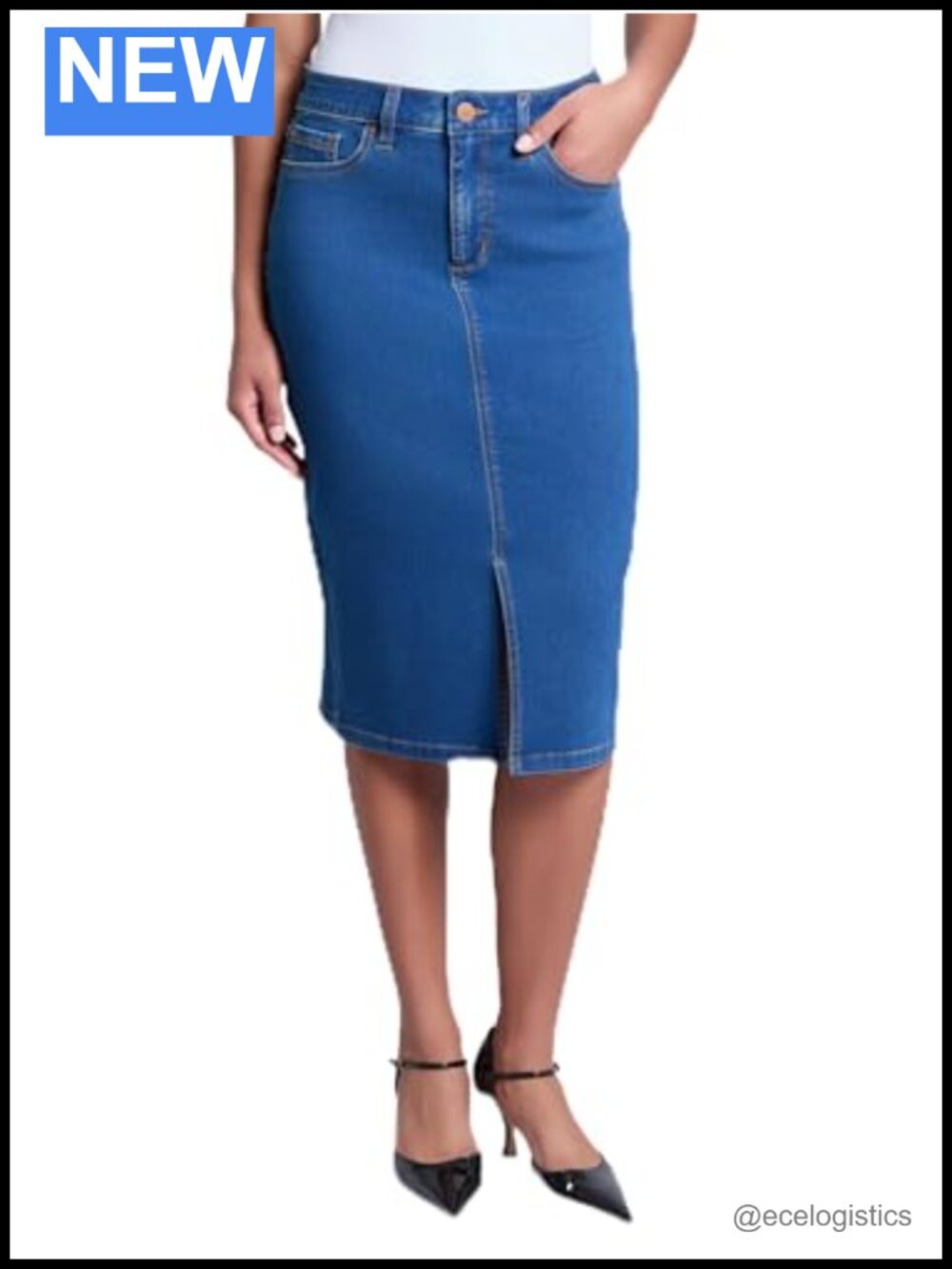 Petite Stretch Denim Pencil Skirt Below Knee Jeans